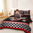 thumbnail image 3 of Castle Fairy Race Flag Graphic Twin Bedding Sets 7-Piece for Boys, Flaming Tire Art Bedding Comforter Set for Bedroom, Black Red,Black Reversible, 3 of 7
