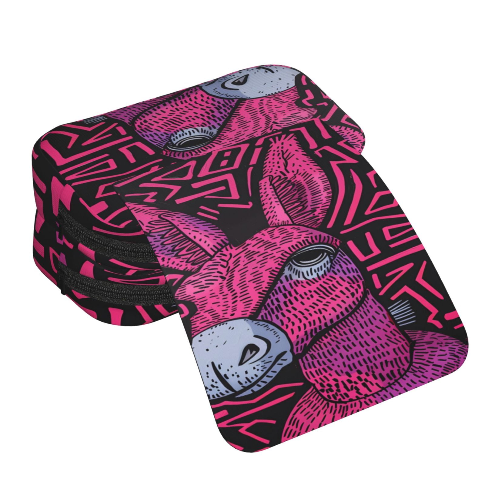 Rateoe ink Donkey Pop Art Pattern Double Clamshell Pen Case, Storage Organizer with Two Zipper Compartments– Holds Up to 50 Pencils & Pens