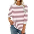 thumbnail image 2 of HOMBOM Fall Women Tops 3/4 Sleeve Stripes Pink New arrivals Crew Neck Colorful Tunnic Blouse, 2 of 5