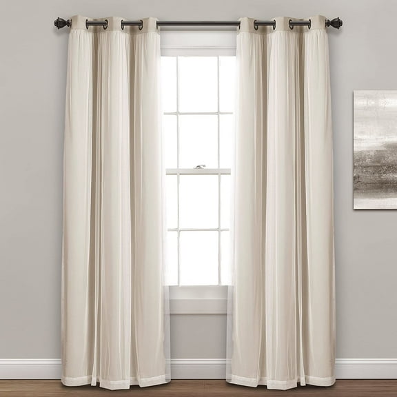 Elegant Blackout Curtains with Sheer Overlay, 38" x 84", Pair, Wheat - Window Curtain Panels with Insulated Lining