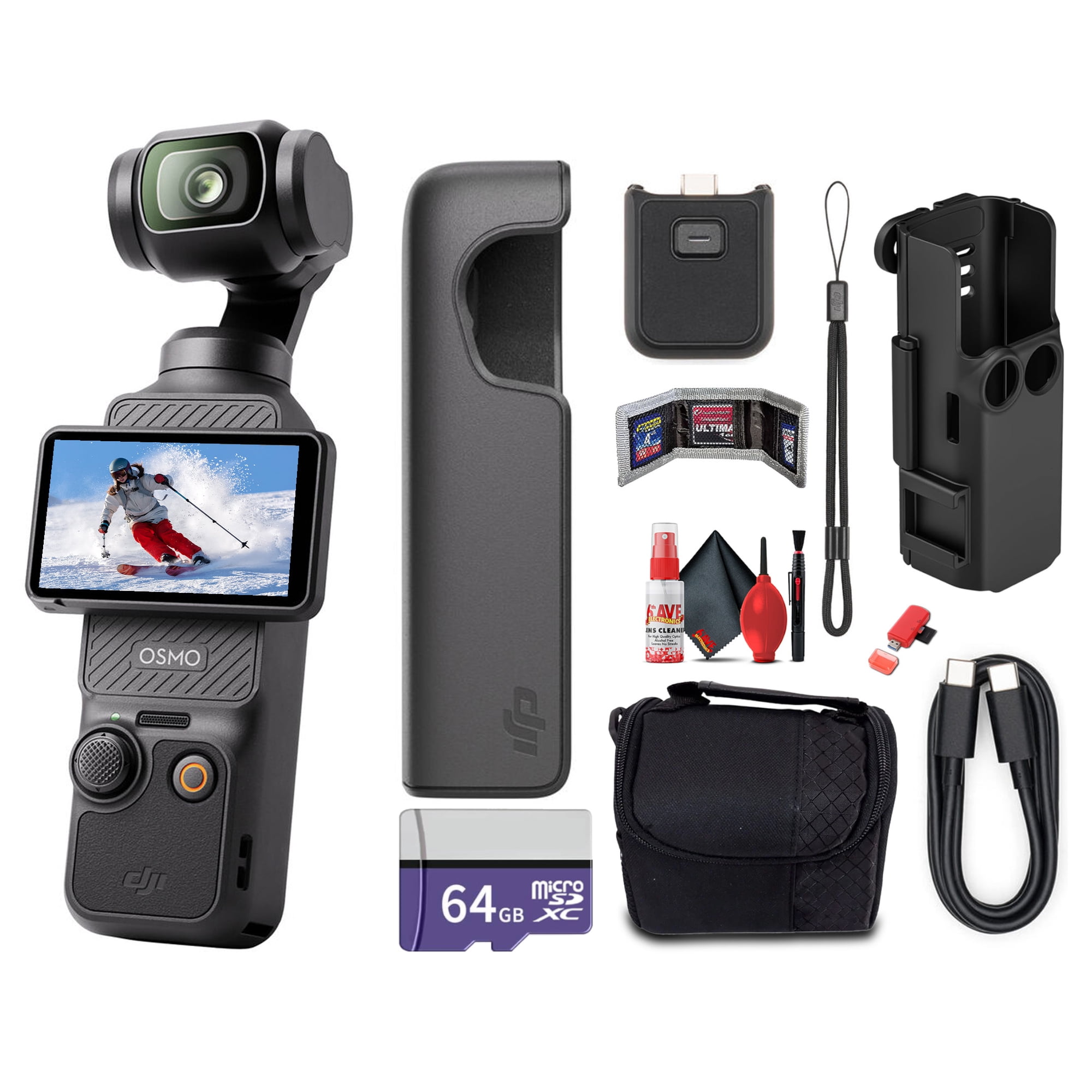 DJI Osmo Pocket 3 Gimbal Camera | 1-Inch CMOS 4K 120fps 3-Axis Stabilization | ActiveTrack 6.0 | 2-Inch Rotatable Touchscreen Vlogging Camera + 50-in-1 Accessory Kit + 64GB Memory Card + Camera Bag