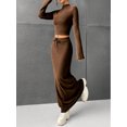 thumbnail image 5 of Women's Long Sleeve Maxi Dress Two-Piece Set - Fashionable, Casual & Comfortable Outfit, Perfect for Daytime Events and Relaxation,Coffee,2XL, 5 of 5
