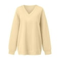 thumbnail image 4 of Women's Oversized V-Neck Fleece Pullover Sweatshirt, Long Sleeve Soft Comfortable No Hood Casual Top with Relaxed Fit for 2025 Fall Season, Daily Wear and Layering Outfits Beige L, 4 of 9
