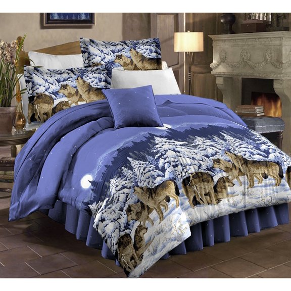 Wolf Wolves Full Comforter & Sheet Set Mountain Home Cabin Lodge (8 Piece Bed In A Bag)