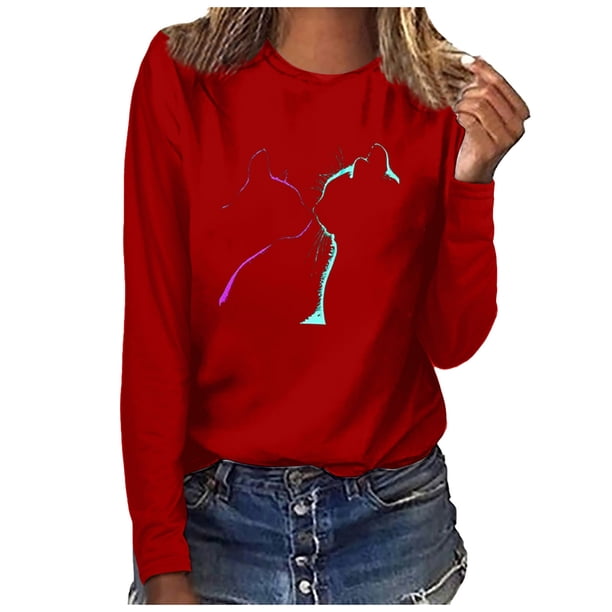 Blusa de manga larga con cuello redondo y estampado de talla grande para mujer Fridja hj914