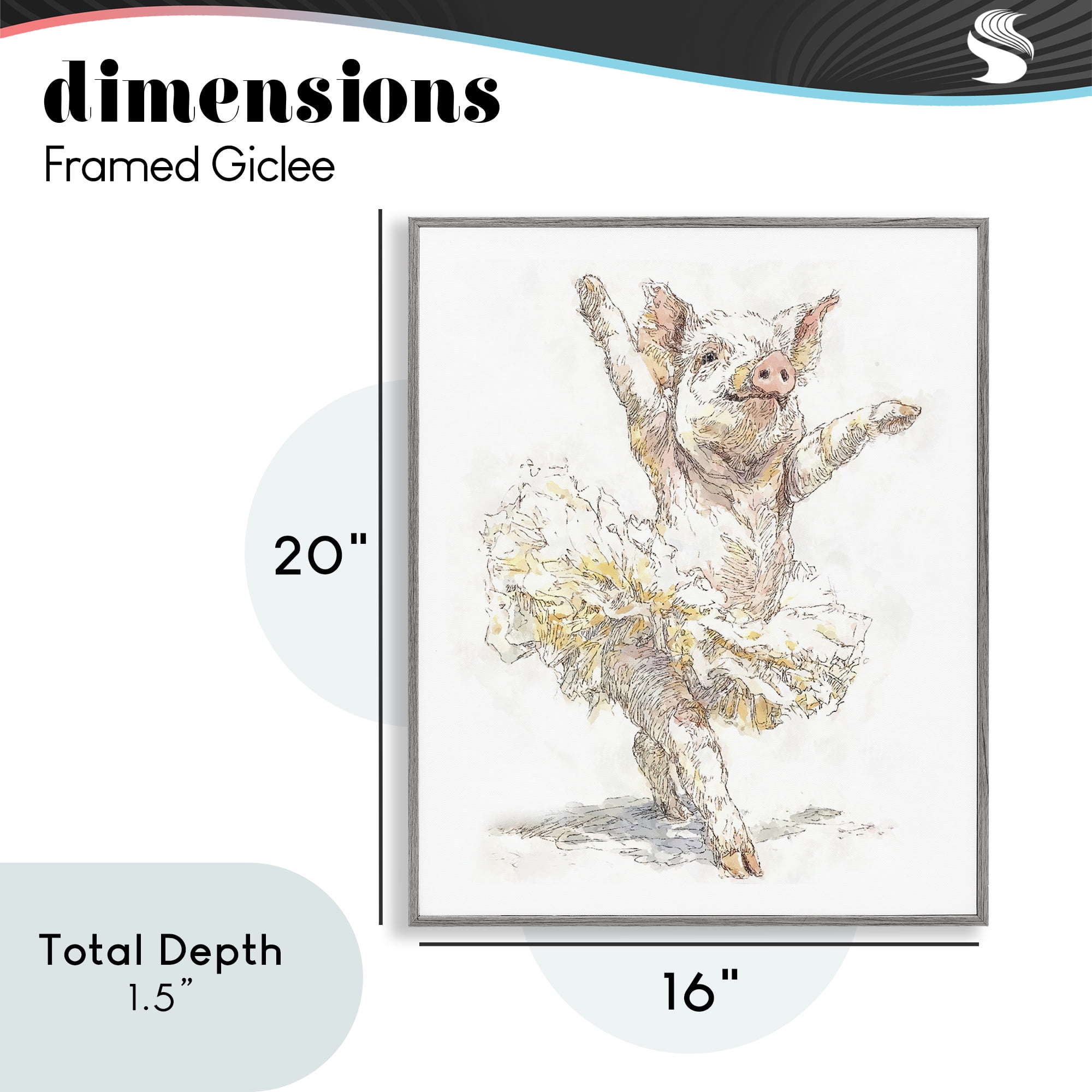 Ballet Pig Tutu Gray Framed Giclee Art, design by Ziwei Li