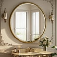 thumbnail image 2 of BEAUTYPEAK 32" Round Bathroom Mirror Vanity Mirror Wall Mounted With Beaded Frame,Gold, 2 of 9