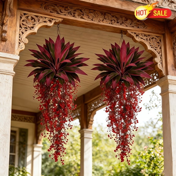 Qocolcyl 31.5 Inch Burgundy Artificial Teardrop Floral Swag, Trailing Red Berry Hanging Vine, Christmas Decorations, Front Door Porch Wall Ornament, Indoor Outdoor Mantel Stair Holiday Party Decor