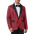 thumbnail image 1 of BLAZER A RAYAS CHIC PARA EL DÍA DEL PADRE, SÓLO ABOTONADO, TRAJE DE NEGOCIOS DE COLOR CONTRASTANTE PARA HOMBRE, TALLA 2XL, ROJO Y NEGRO, 1 of 5