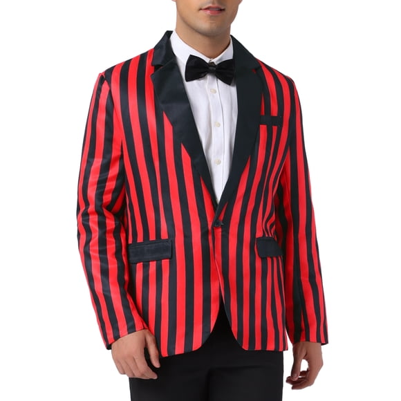 Blazer a rayas INSPIRE CHIC para el Día del Padre, chaqueta de traje de negocios de color contrastante de un solo botón para hombres, XL rojo y negro