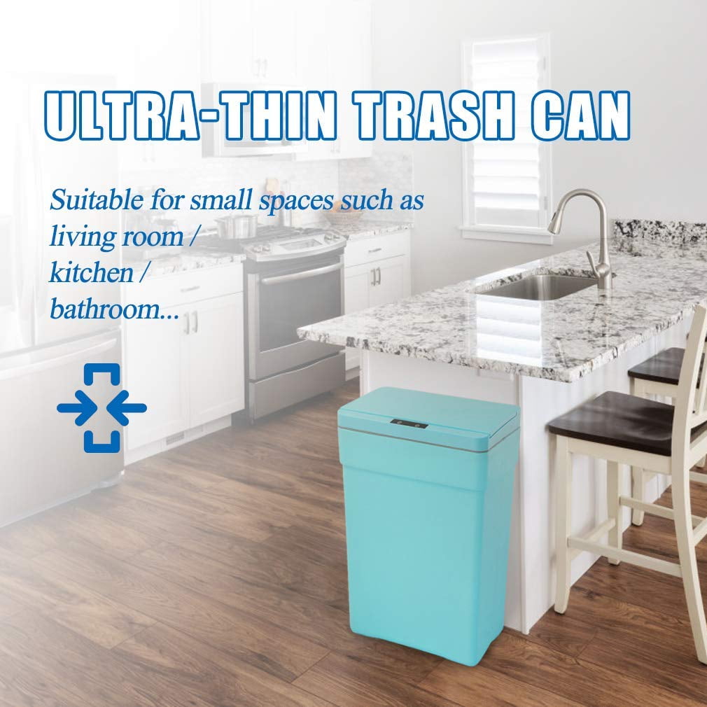 XF XINFENG 13 Gallon Trash Can Plastic Kitchen Trash Can Automatic Touch Free High-Capacity Garbage Can With Lid For Bedroom Bathroom Home Office 50 Liter,Blue