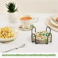 thumbnail image 5 of Yayeee 6 PCS Drink Coasters with Holder Set Woven Absorbent Round Tabletop Hot Pad, Retro Orange Floral, 5 of 7