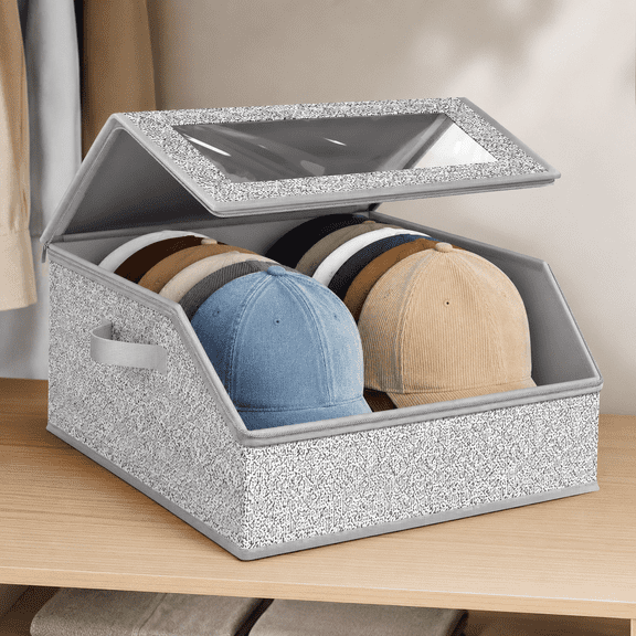 Hat Organizer for Baseball Caps, Clear Closet Hat Organizer, Stackable Hat Storage Box, Large Capacity Hat Storage for Baseball Caps, Grey Hat Holder Holds up to 24 Caps