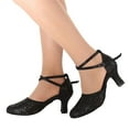 thumbnail image 1 of Dakaela Women Latin Dance Shoes Closed Toe Rhinestone Salsa Tango Ballroom Dancing Heeled Pumps Black 9, 1 of 7