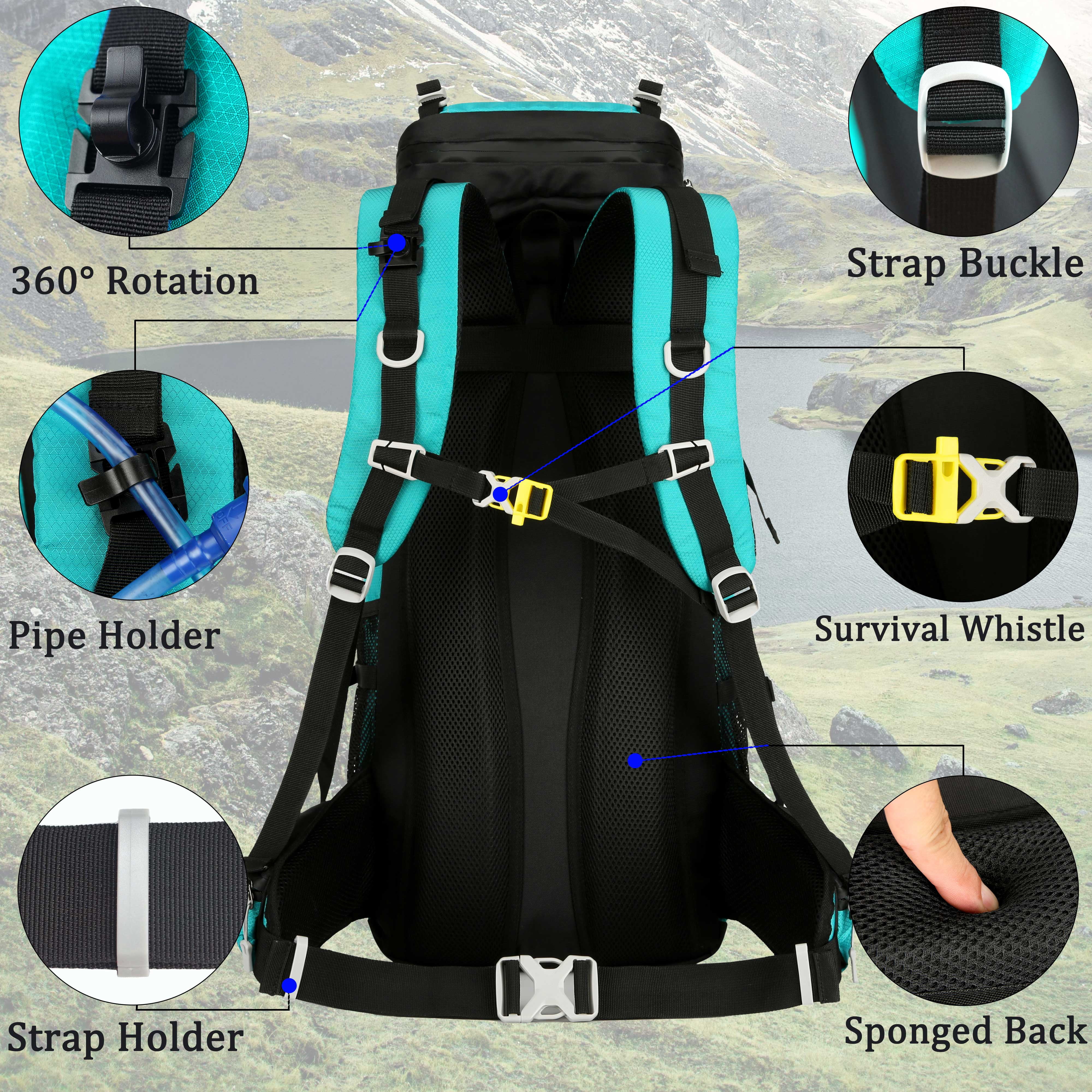 60L Travel Hiking Camping Backpack with Rain Cover, Backpack Water Resistant,Climbing Backpack for Men Women