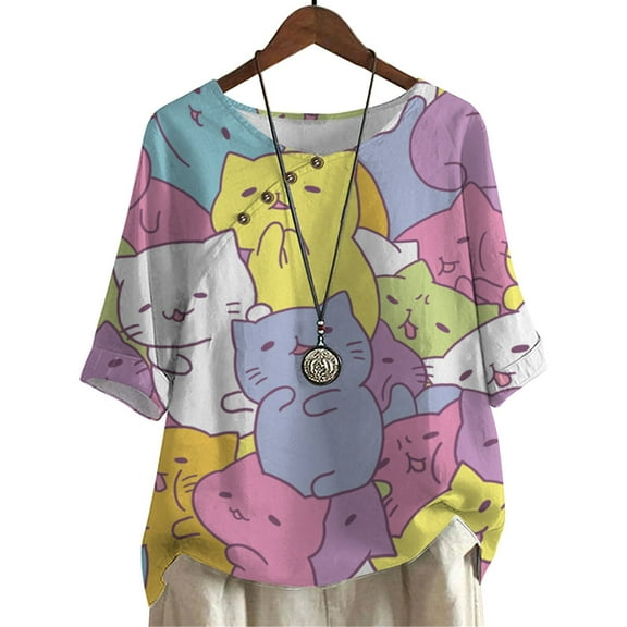 CLOOCL Cat Printed Blouse Cute Cartoon Shirts Tops Plus Size Women Clothing