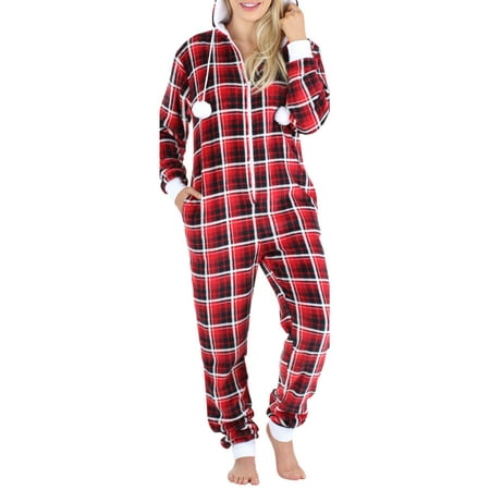 

Frankie & Johnny Women and Women s Plus Hooded Fleece Non-Footed Onesie 1-Piece Female Pajama