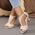 thumbnail image 5 of Women Summer Sandals, Strappy Heels for Women, Chunky Heels, Women High Heels, Women Classic Summer Closed Heel Peep Toe Casual Sandals Lightweight Comfort Walking Footwear Non Slip Shoes, Khaki 7, 5 of 9