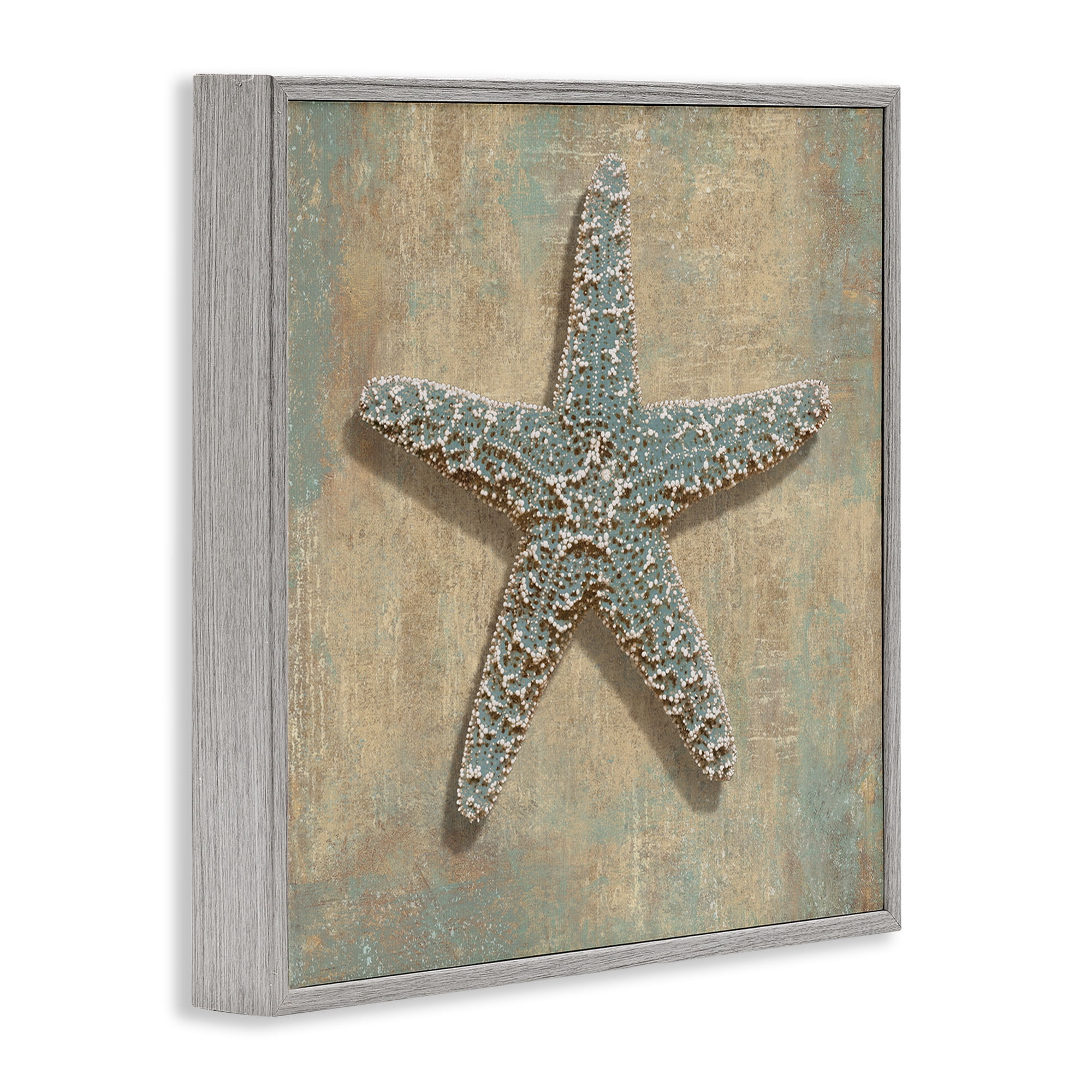 Stupell Industries Starfish Beach Objects Design Nature Painting Gray Framed Art Print Wall Art, 17 x 17