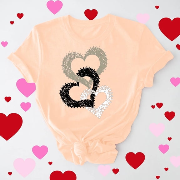 Goodtrade8 Plus Size Valentines Womens Tops Short Sleeve Girls Valentine Crew Neck Casual Printed Heart Love Summer Tops for Women