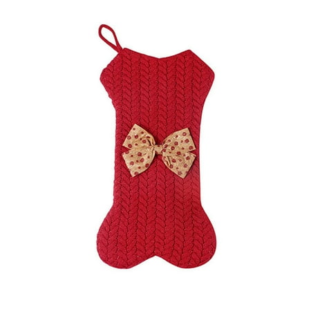 

RSKK Knitted Bone Charm Gift Bag Knitted Bone Hanging Gift Bag Merry Christmas Tree Decorations Bowknot Acrylic Knitted Bone Shape Santa Stocking Hangs