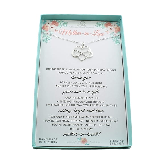 Mother-in-Law Infinity Heart Charm in Sterling Silver on an 18" Cable Chain. Wedding Gift for in-Law