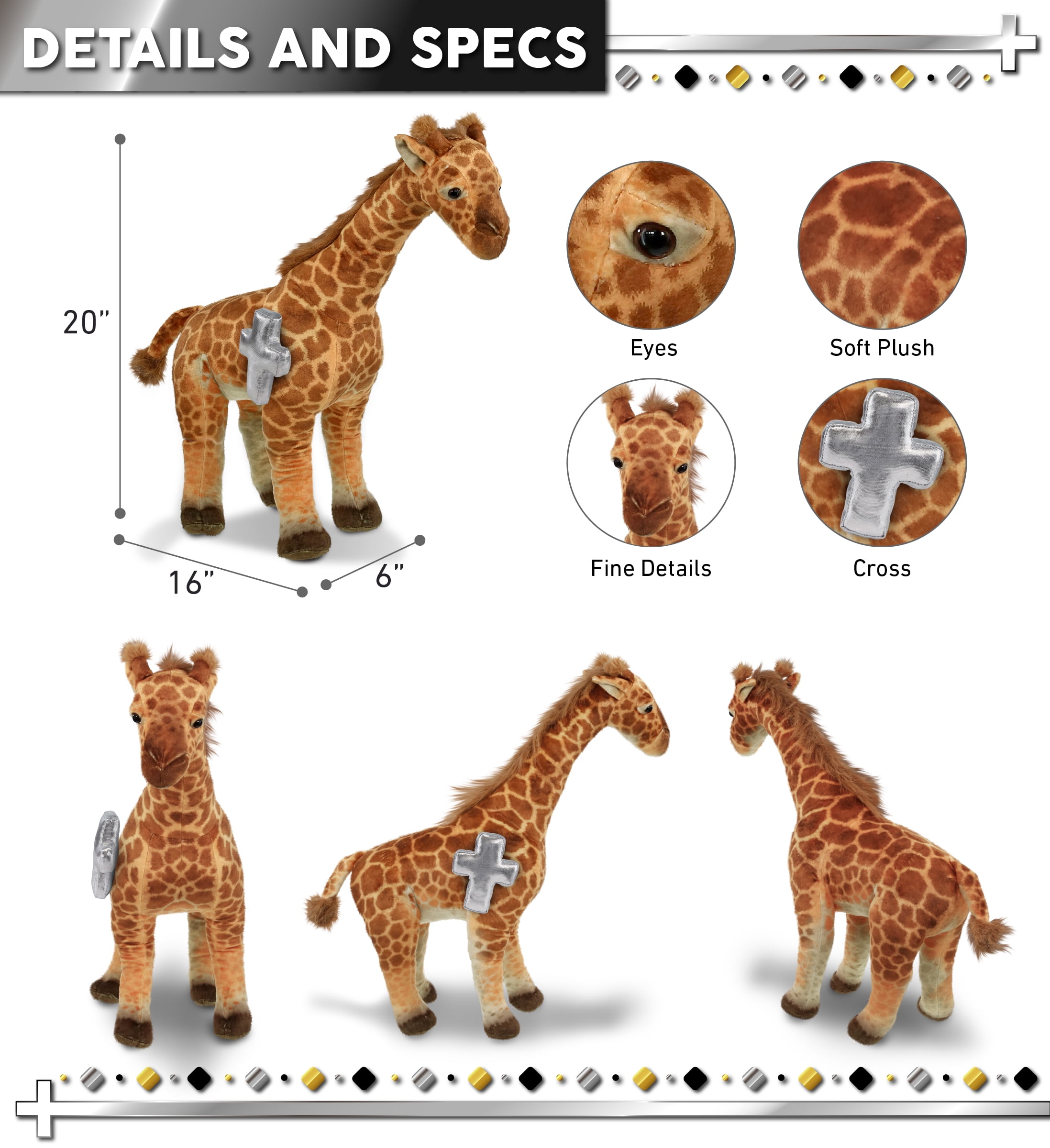 DolliBu Wild Collection Giraffe Stuffed Animal with Silver Cross Plush - Baptism Gifts for Boys and Girls, Dedication Christening Gifts Plush Prayer Toy Healing Stuffed Animal - 20 Inches