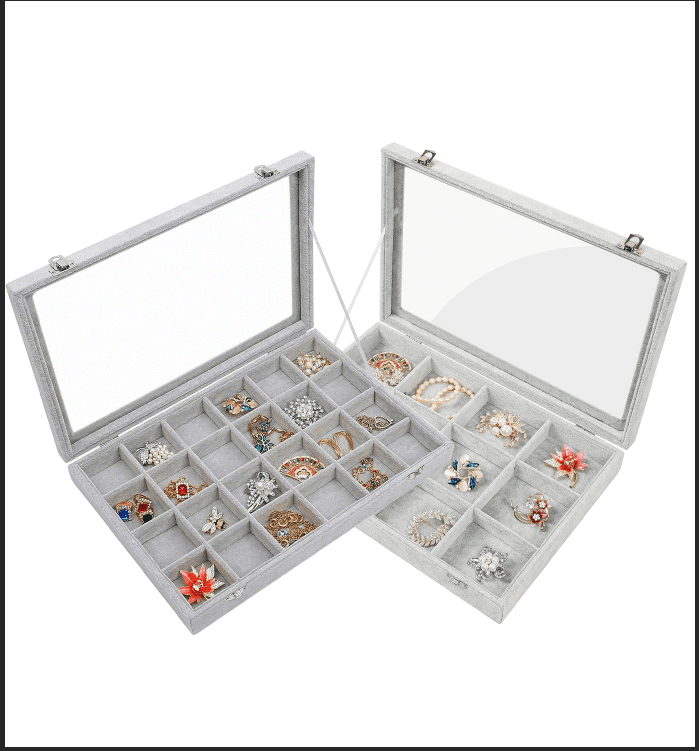 12/24 Grids Velvet Jewelry Earring Ring Display Organizer Box Tray Storage Case 