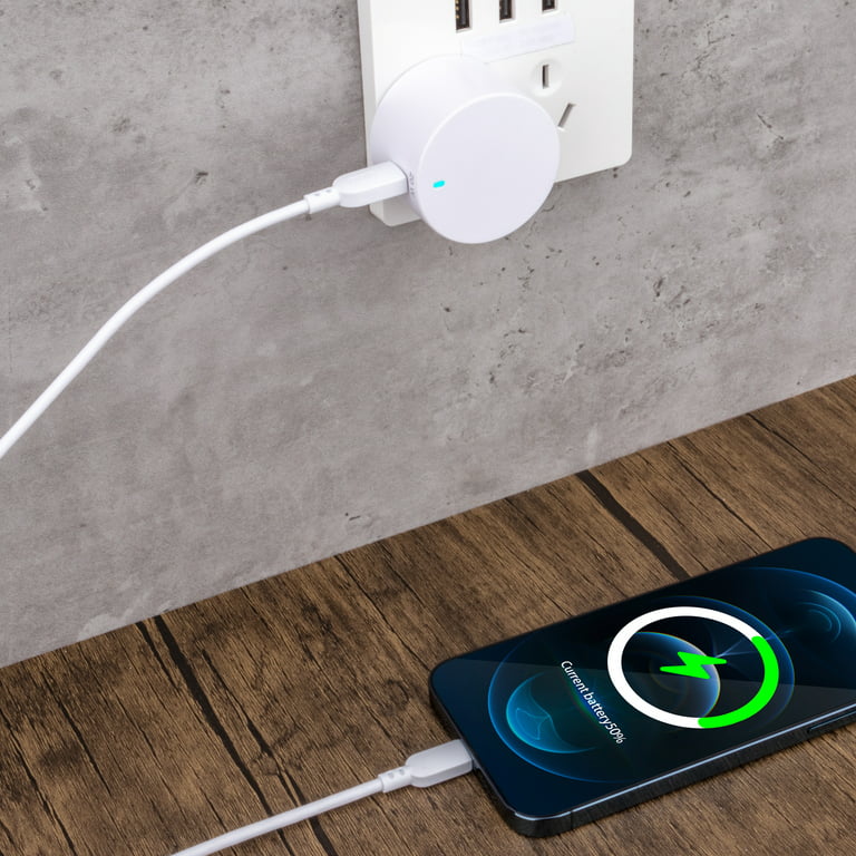 onn. Wall Charging Kit with USB-C to USB Cable, White,cell phone charger,90  degree folding plug,LED power indicator 