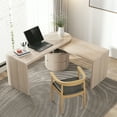 thumbnail image 5 of Homary Modern Wash White L Shaped Desk 1 Cabinet & 2 Drawers 60" Oak Executive Office Desk, 5 of 17