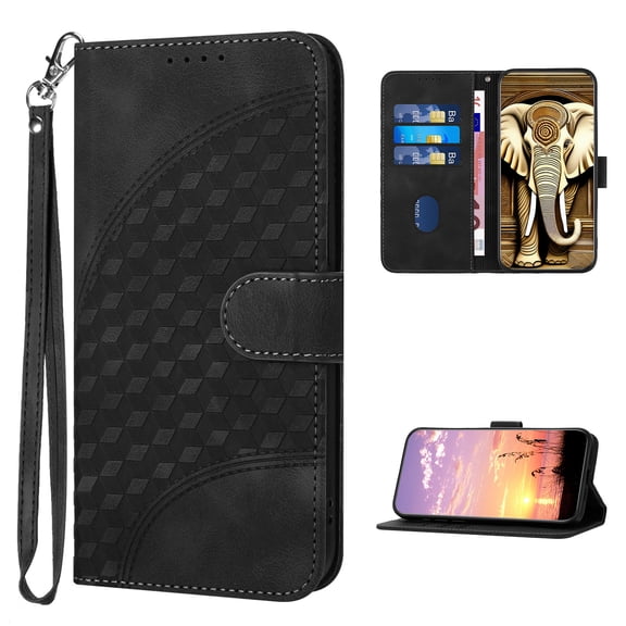 Designed for Samsung Galaxy S24 Ultra Case Wallet, Women Flip Folio Cover with Embossed PU Leather Stand Credit Card Holders Slots Wrist Strap Magnetic Closure Phone Case for S24 Ultra, Black