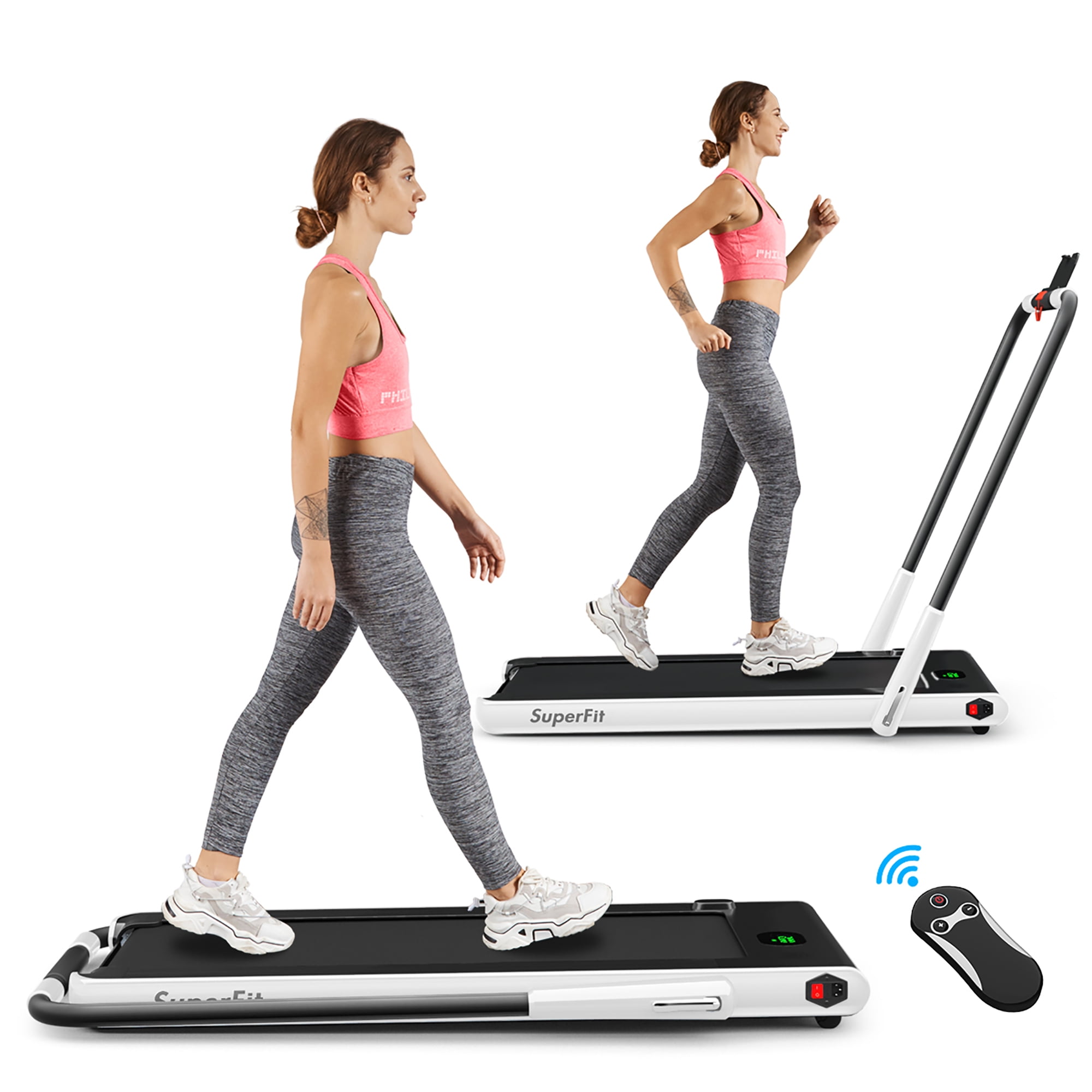 Installation-Free Foldable Treadmill Compact Electric Running Machine 2 in 1 Under Desk Treadmill with LED Display Walking Running Jogging for Home Office Use 2.5 HP Folding Treadmill for Home 