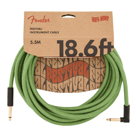 Fender® Festival Instrument Cable, Straight/Angle, 18.6', Pure Hemp, Green