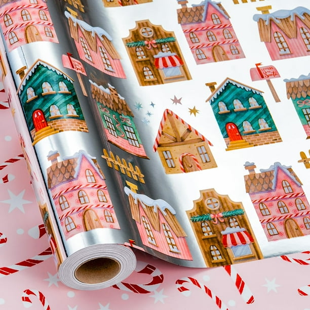 Rollo de papel de regalo navideño Yarcony, 43 x 1006 cm, metálico