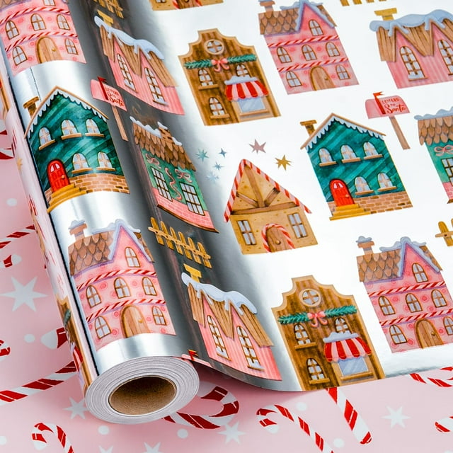 Rollo de papel de regalo navideño Yarcony, 43 x 1006 cm, metálico