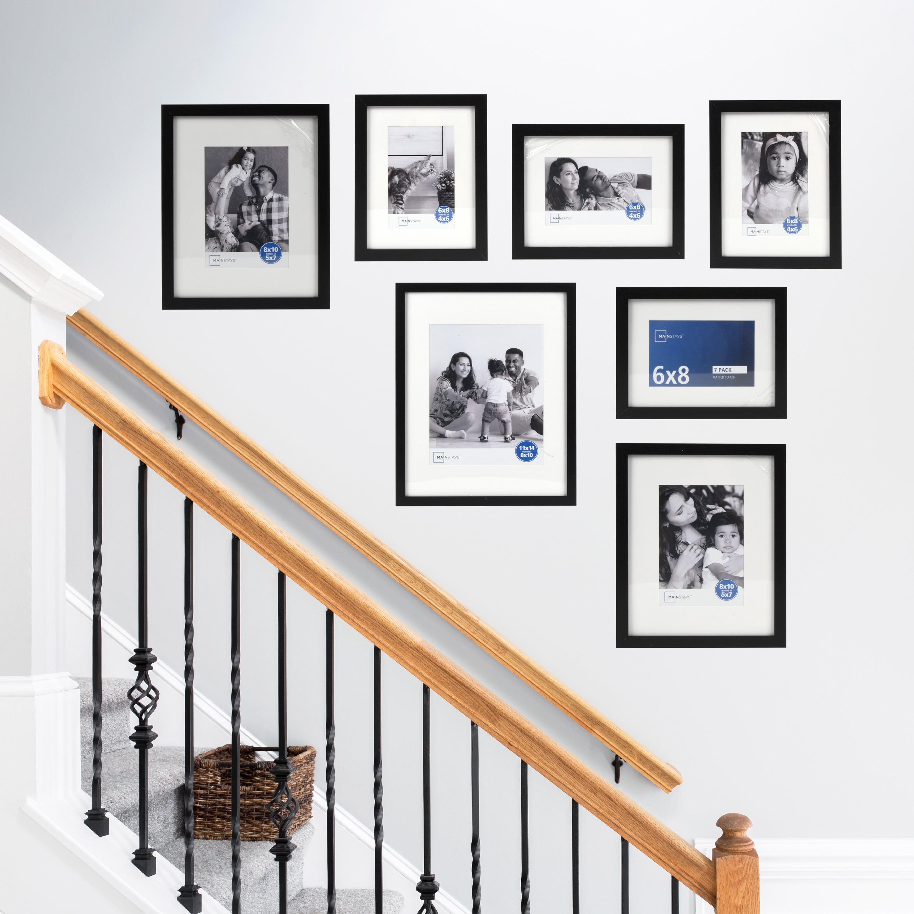 Mainstays Black Matted Picture Frame Set of 7 Multi-Size Gallery Wall Photo Frames