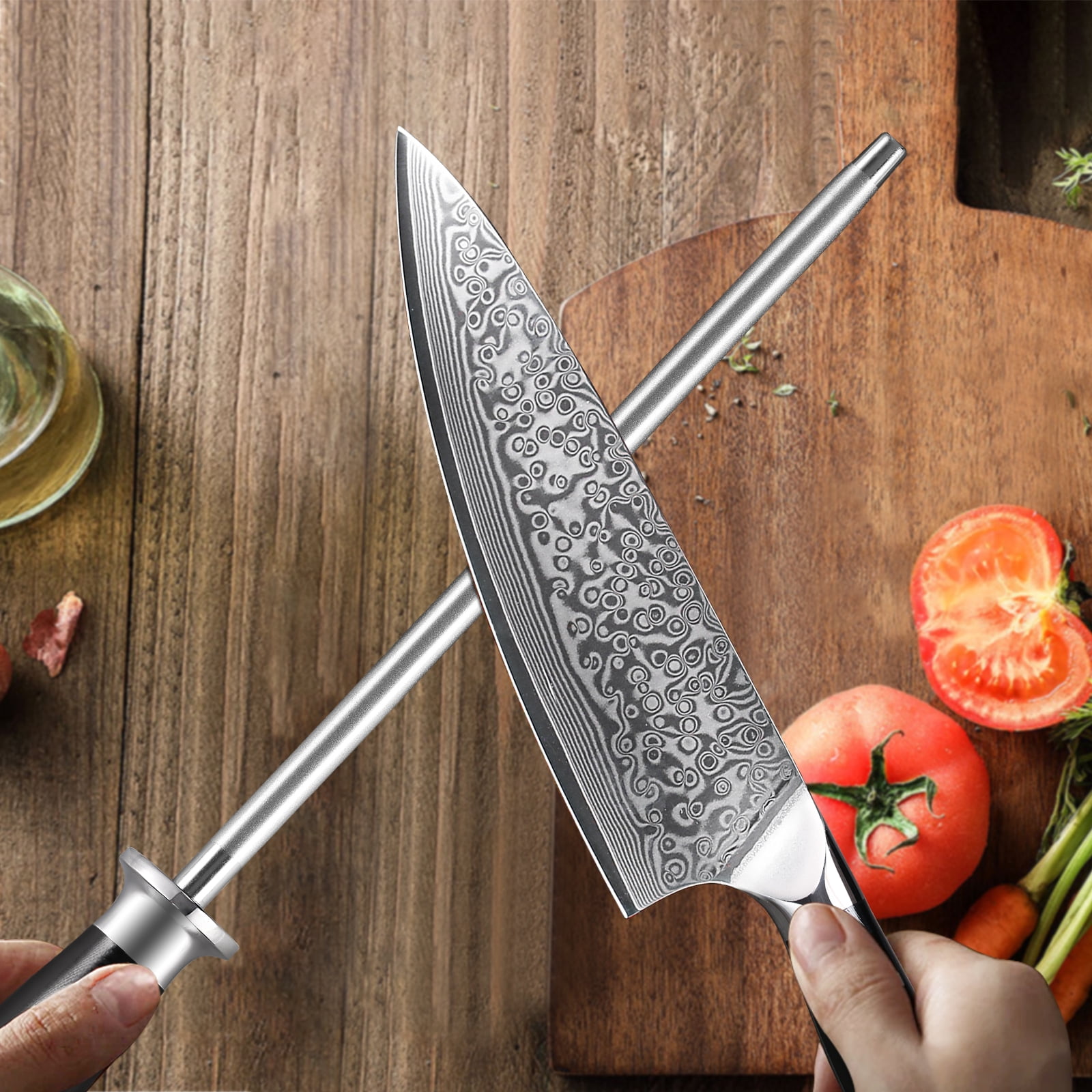 TURWHO 9inch Diamond Sharpener Rod Kitchen Chef Knife Sharpening Rod Stick Bar