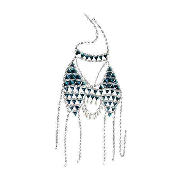 Geometic Blue Rhinestone Bra Body Chain Hollow Body Jewelry Vientre Chain Bikini Chain Bra para Nightclub Party Yinane Rhinestone Bla Bikini