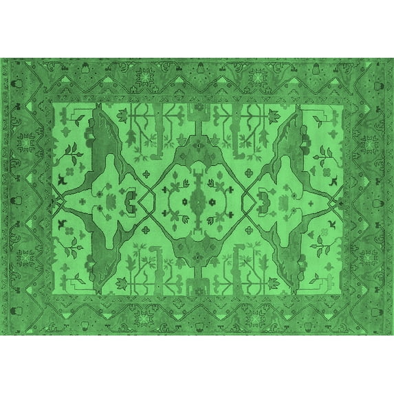 Ahgly Company Indoor Rectangle Oriental Emerald Green Industrial Area Rugs, 7' x 9'