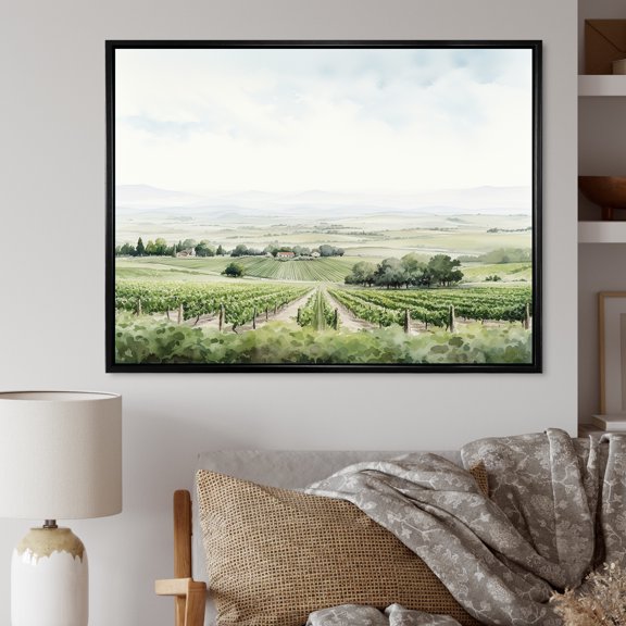Designart "Beautiful Vineyard Panorama III" Vineyard Floater Framed Wall Art Living Room