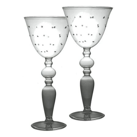 Golden Hill Studio Set of 2 Mouth Blown with Embossed Dots Clear Wine Drinking Glasses 8.5"