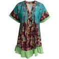 thumbnail image 4 of Yyuenw Sun Dresses Women, Boho Floral Print V Neck Batwing Sleeve Tie Waist Mini Dress, Flowy Casual Summer Dress, Swimwear Vacation Daily Dress, 4 of 5