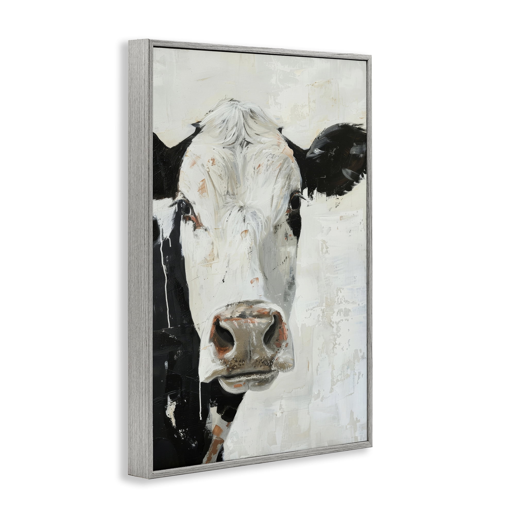 Stupell Industries Up Close Cow Animals & Insects Painting Gray Framed Art Print Wall Art, 20 x 30