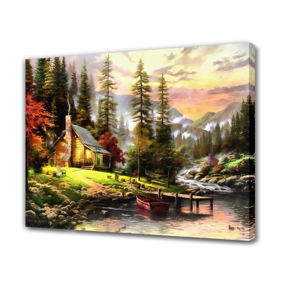 European Style Oil Painting Rural Mountain Stream Landscape Decoration Painting Canvas Poster Bedroom Decor Sports Landscape Office Room Decor Gift,Frame-style,12x18inch(30x45cm)