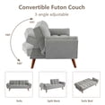 thumbnail image 3 of MIKIBAMA 75" Gray 3 Seat Linen Convertible Futon Sofa Bed Tufted Design Adjustable Backrests With Solid Wood Legs for Small Spaces, 3 of 7