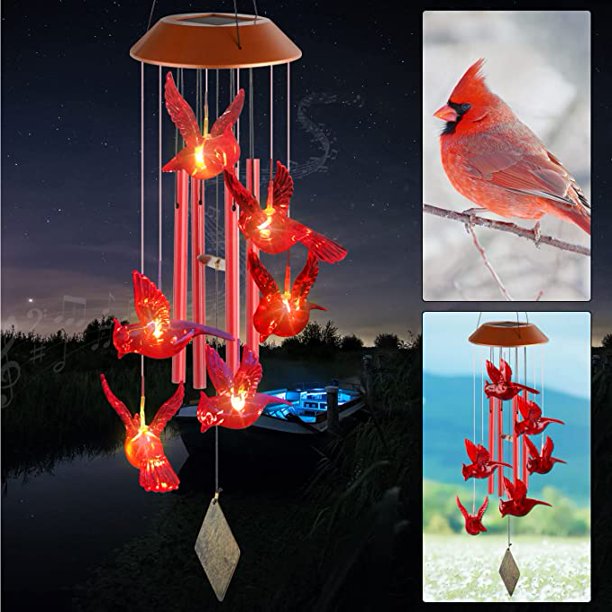 styleonme Cardinals Wind Chime Solar Cardinals Wind Chimes Cardinals