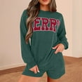 thumbnail image 2 of Lovskoo Women's Christmas Pajamas 2 Piece Lounge Sets Merry Letter Printed Corduroy Matching Outfits T-Shirt Shorts Sleepwear Loungewear Sweatsuits Green, 2 of 7