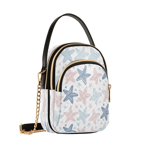Women's Quilted Crossbody Bag Small Shoulder Tote Purse with 3 Zipper Pockets Linear Starfish