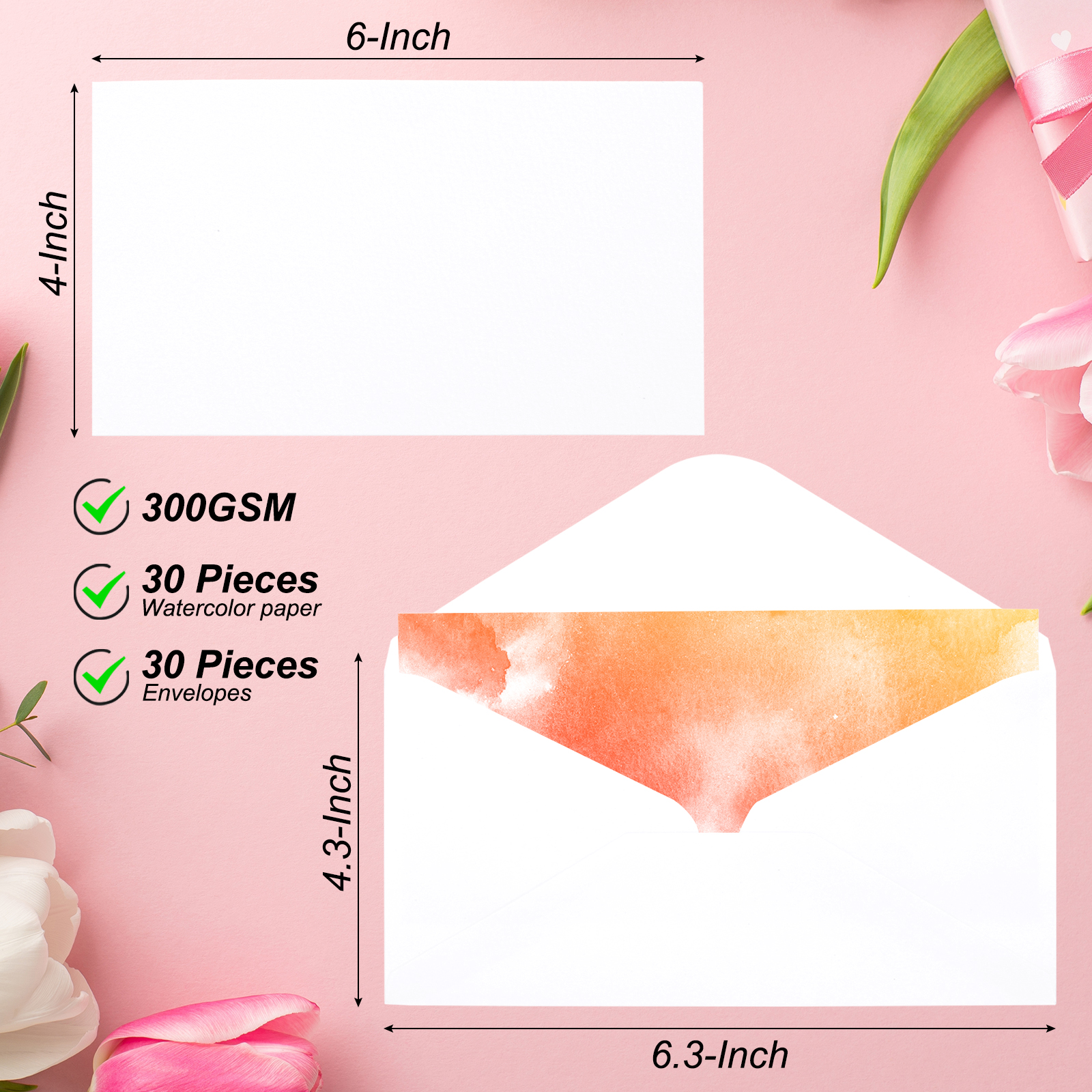 Unique Bargains Cotton Cards with Envelopes for Art Projects and Invitations 30Pcs