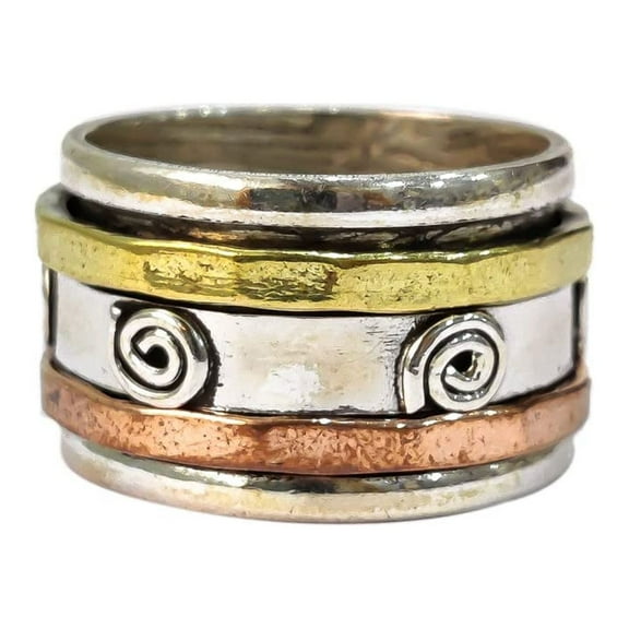 NEW Spinner Band, Meditation Ring, 925 Sterling Silver Ring, Spinning Thumb Ring, Three Tone Ring, Fidget Ring, Handmade Jewelry, Christmas Oxidized, Brass Copper Band, Anxiety Ring, Mans Band Gifts